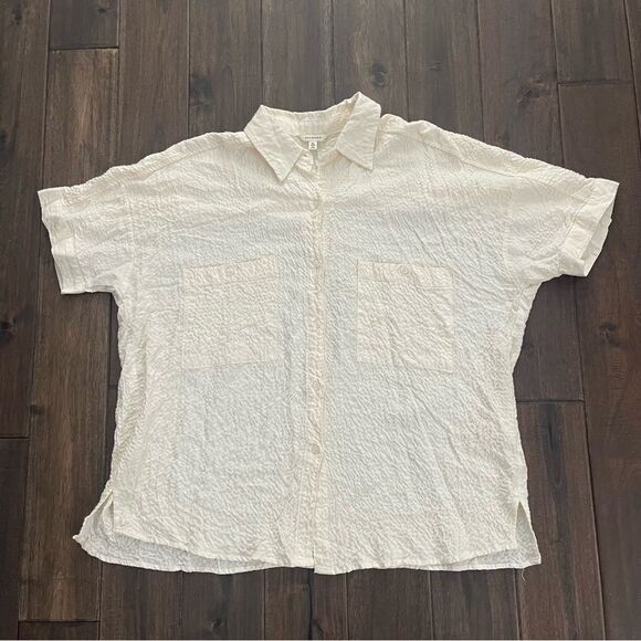 Max Studio Off White Wrinkly Short Sleeve Button Down XL - Picture 1 of 8